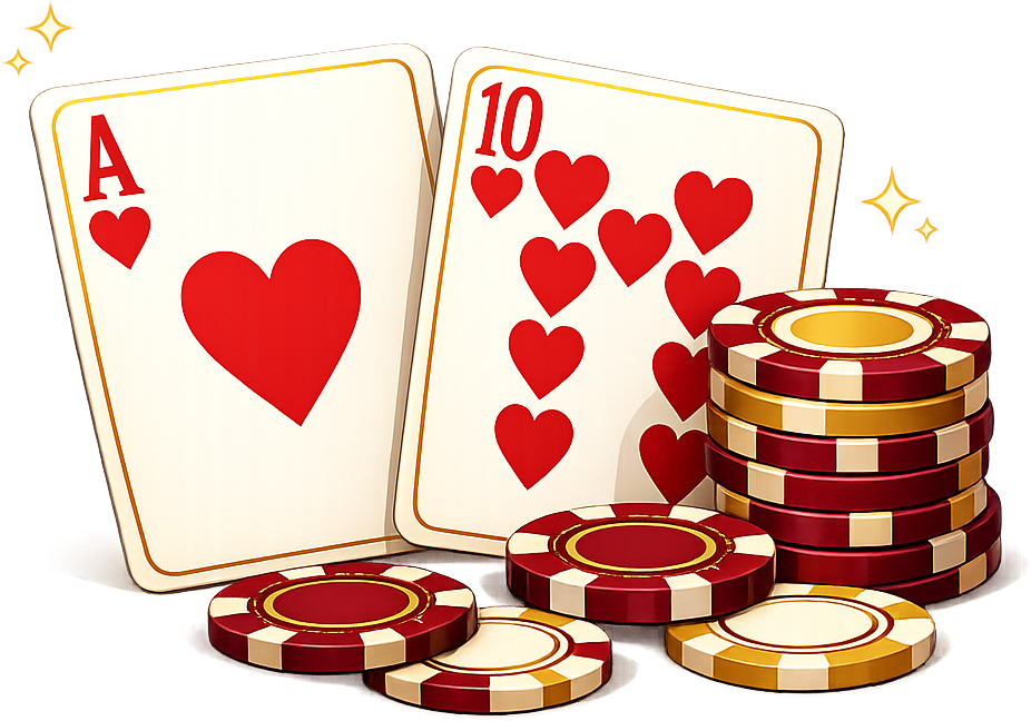 A pair of hearts with stacks of poker chips